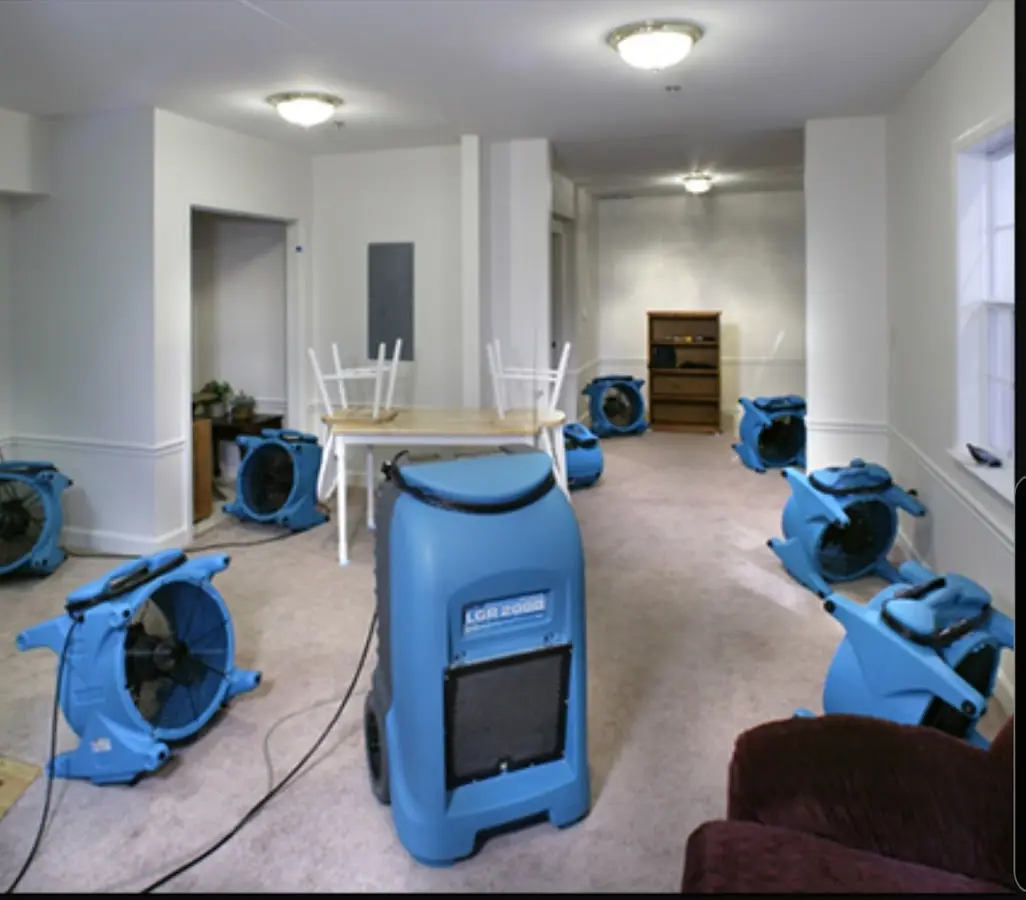 Air movers and dehumidifier setup for Water Damage Restoration in Park